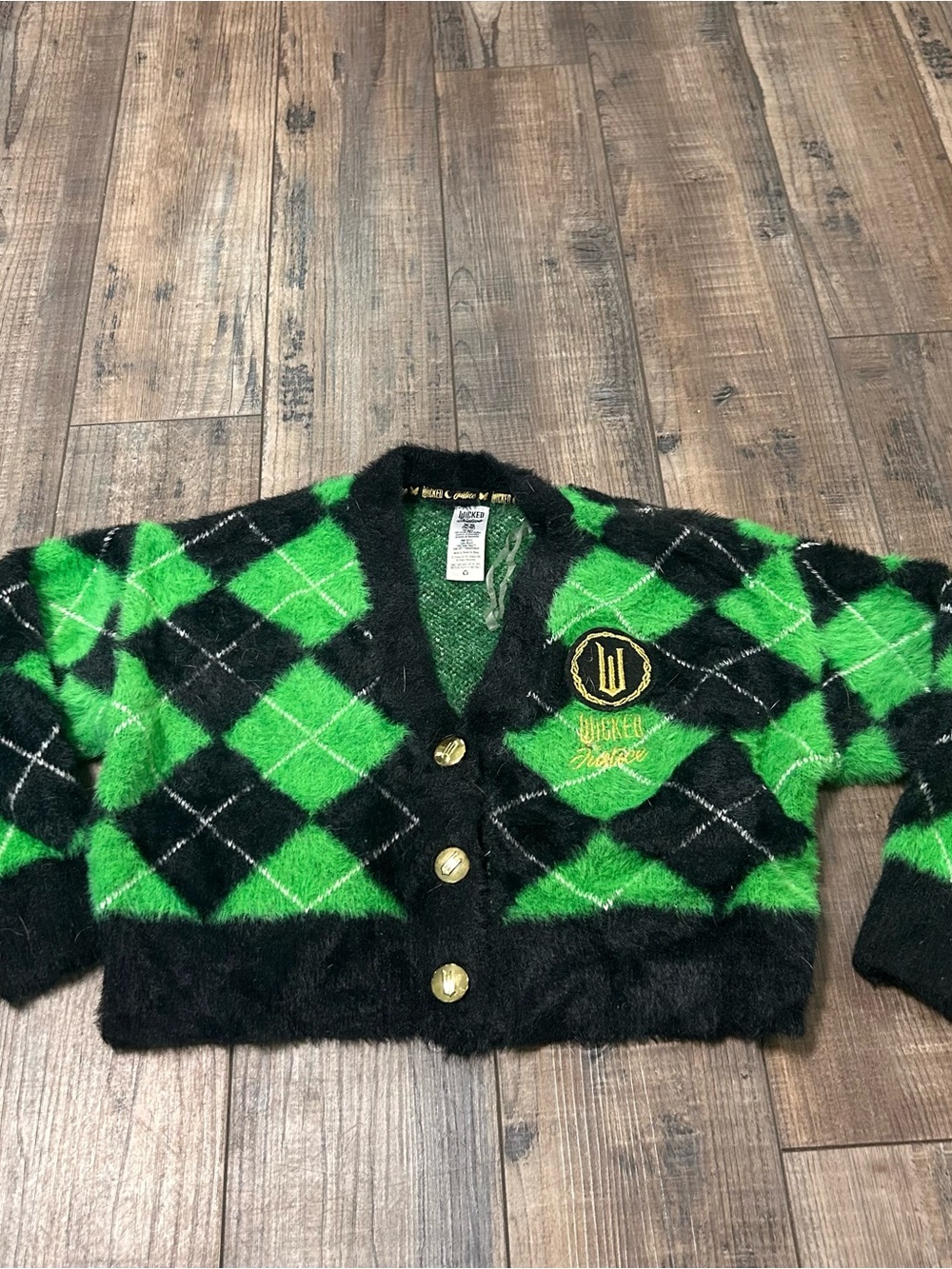 Wicked X Justice Cardigan Sweater Elphaba Green Fuzzy Size XS 5/6